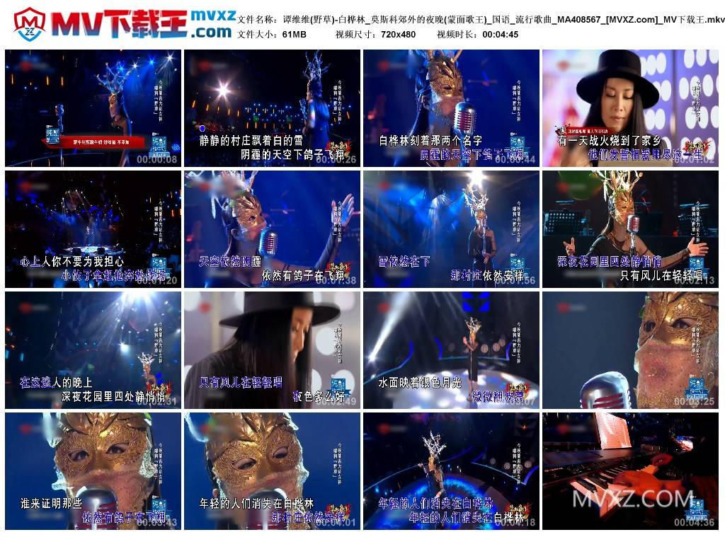 谭维维(野草)-白桦林_莫斯科郊外的夜晚(蒙面歌王)_国语_流行歌曲_MA408567